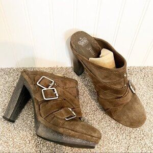 Juicy Couture Collette Suede Slip On Wood Mules Platform Shoes Buckle Y2K Size 8